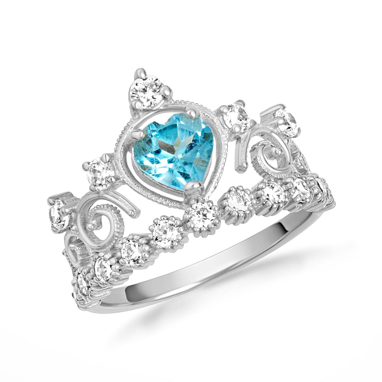 .925 Sterling Silver Personalized Heart Cut Birthstone Crown Ring