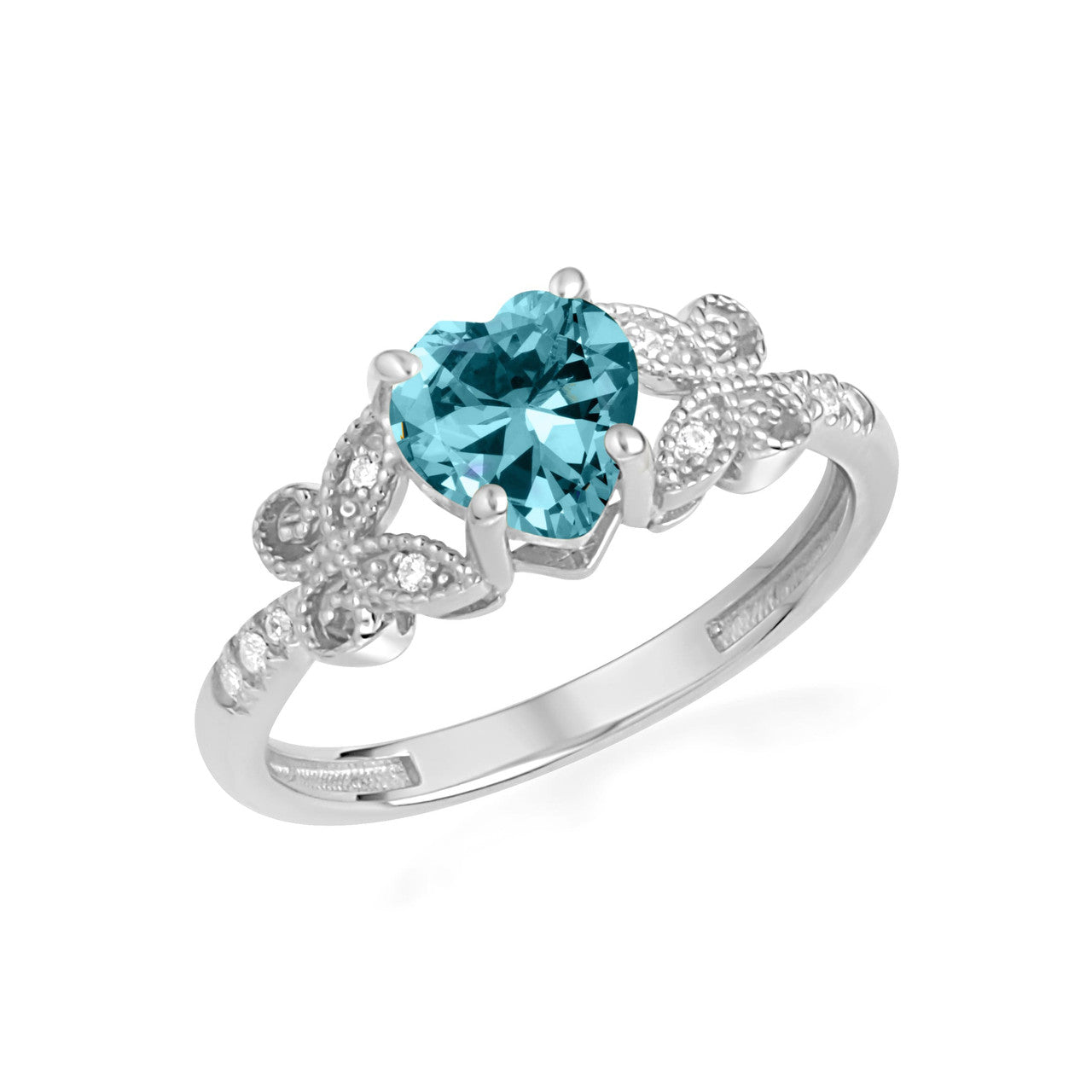 .925 Sterling Silver Personalized Heart Cut Birthstone Diamond Butterfly Ring