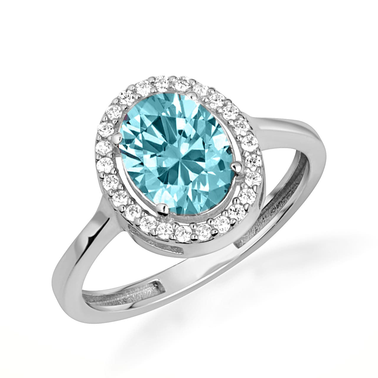 .925 Sterling Silver Personalized Halo Birthstone Ring