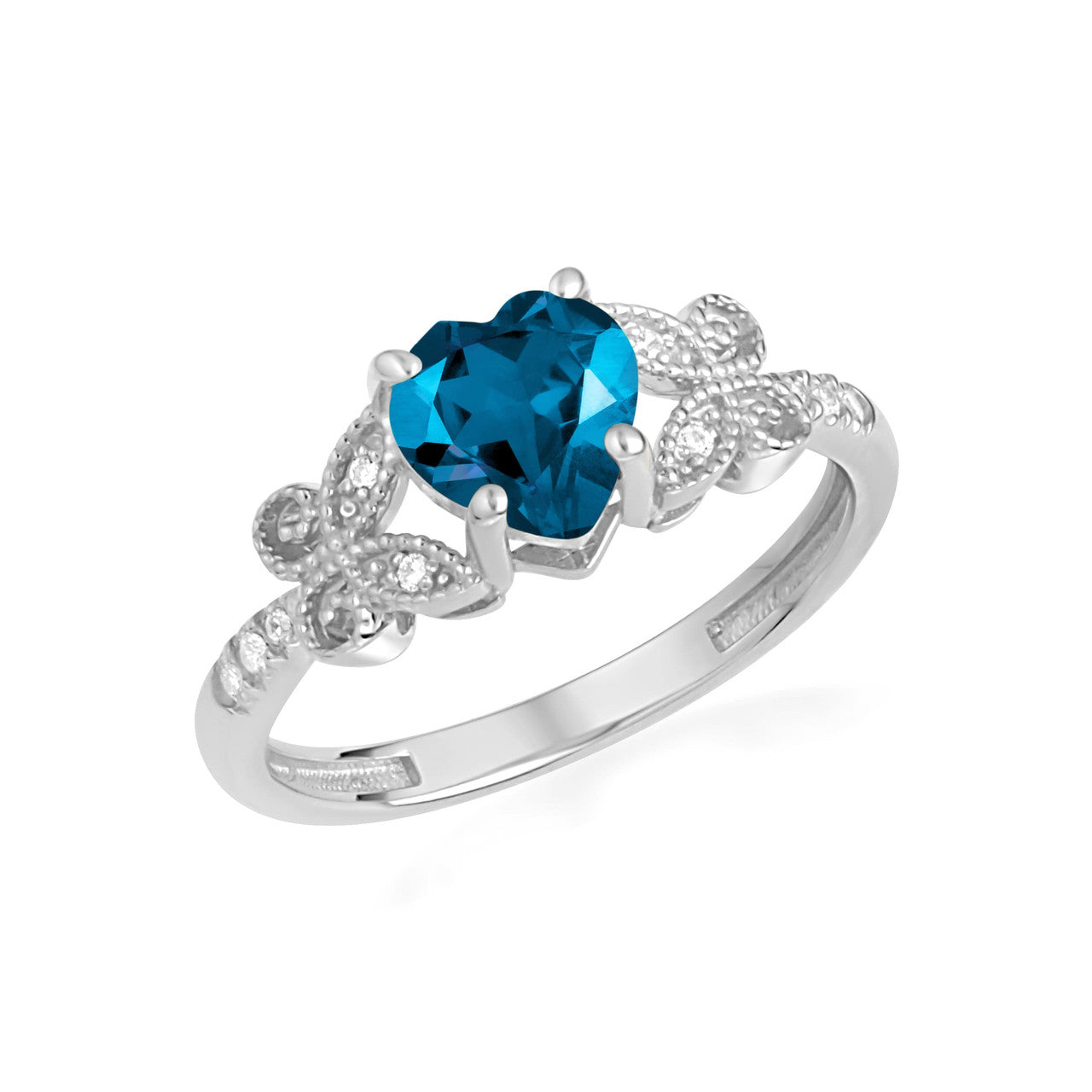 .925 Sterling Silver Personalized Heart Cut Birthstone Diamond Butterfly Ring