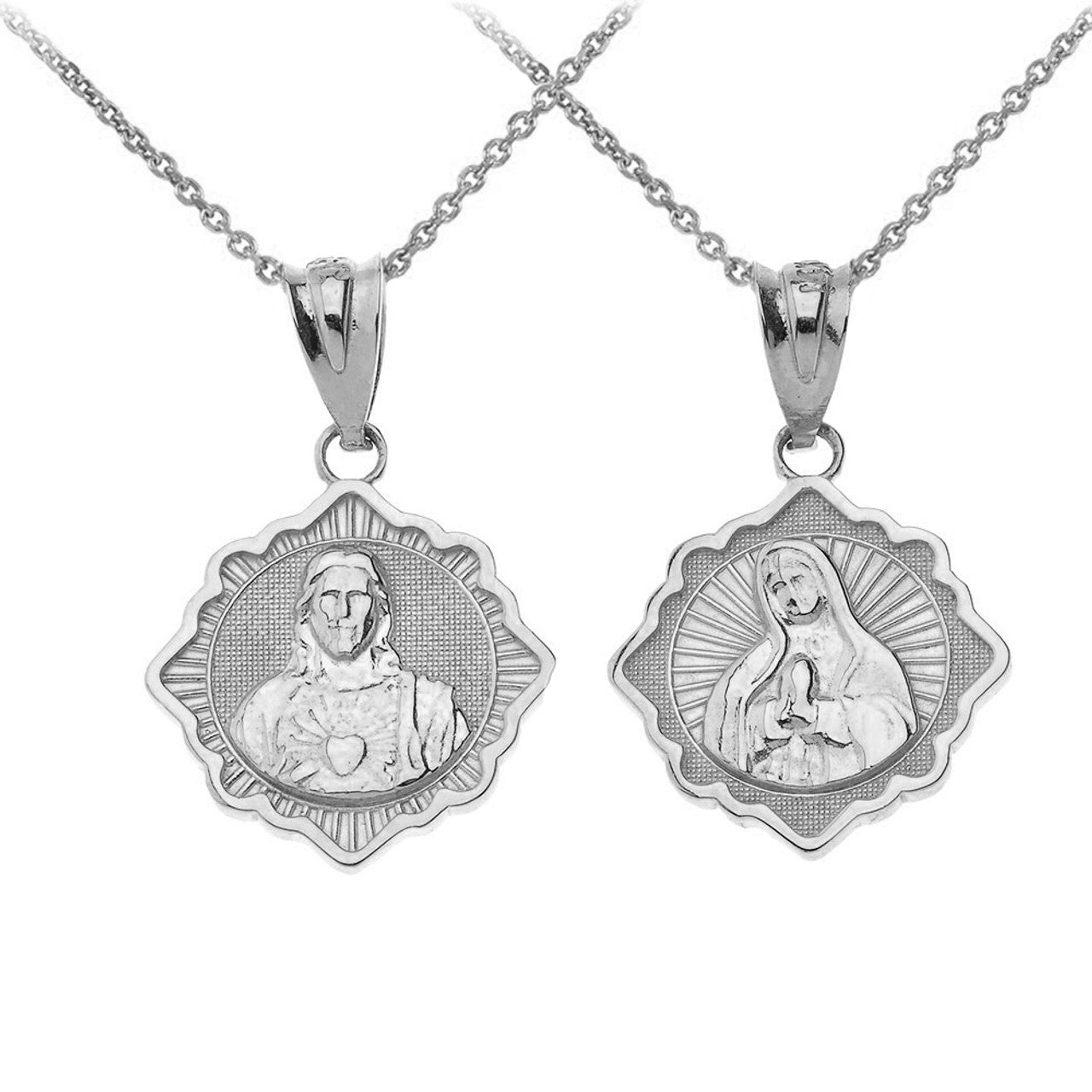 Reversible Virgin Mary and Jesus Christ Pendant Necklace in Sterling Silver