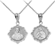 Reversible Virgin Mary and Jesus Christ Pendant Necklace in Sterling Silver