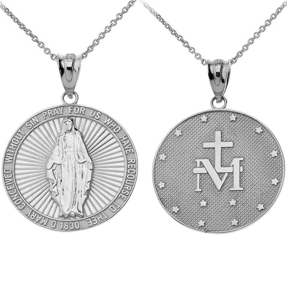 Our Lady of Graces Miraculous Medal Pendant Necklace in Sterling Silver