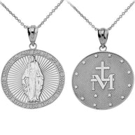 Our Lady of Graces Miraculous Medal Pendant Necklace in Sterling Silver