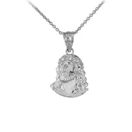 .925 Sterling Silver Cubic Zirconia Jesus Christ Face Pendant Necklace (0.86
