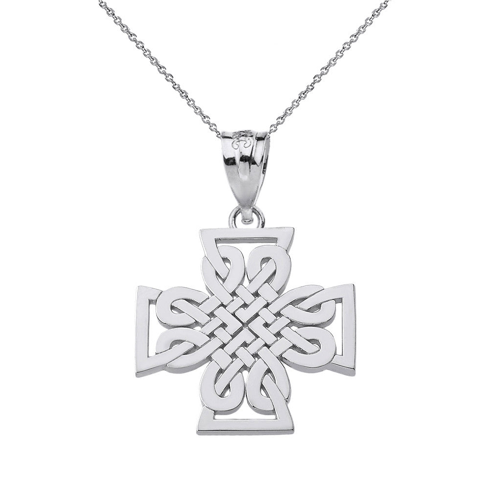 Gold Woven Celtic Cross Pendant Necklace (Available in Yellow/Rose/White Gold)