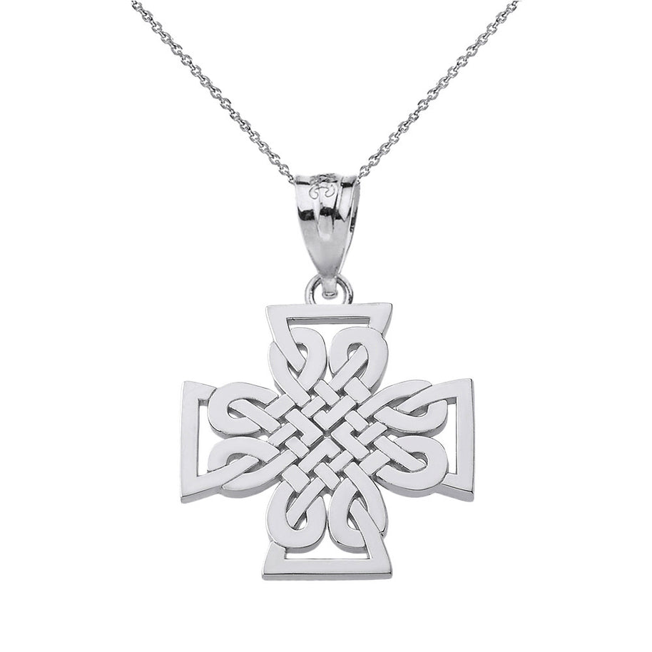 Gold Woven Celtic Cross Pendant Necklace (Available in Yellow/Rose/White Gold)