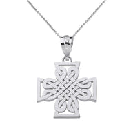 Gold Woven Celtic Cross Pendant Necklace (Available in Yellow/Rose/White Gold)