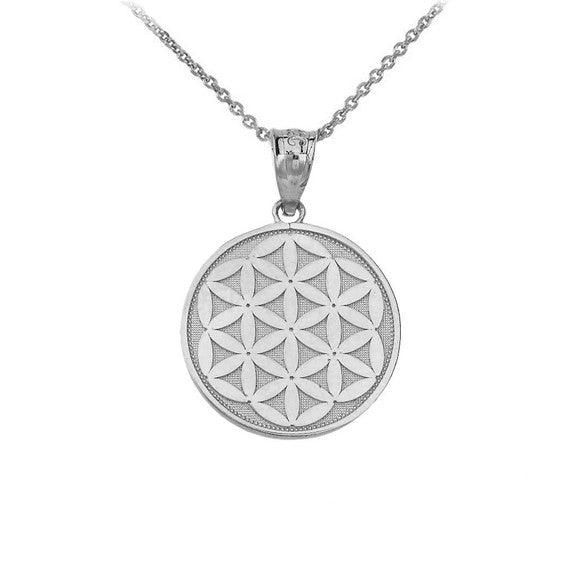Gold Beaded Flower of Life Medallion Pendant Necklace (Available in Yellow/Rose/White Gold)