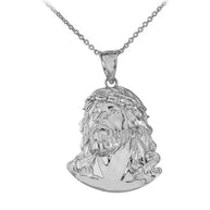 .925 Sterling Silver Cubic Zirconia Jesus Christ Face Pendant Necklace (1.43