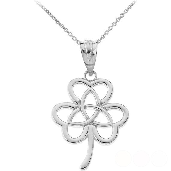 .925 Sterling Silver Irish 3 Leaf Clover Celtic Triquetra Trinity Knot Pendant Necklace