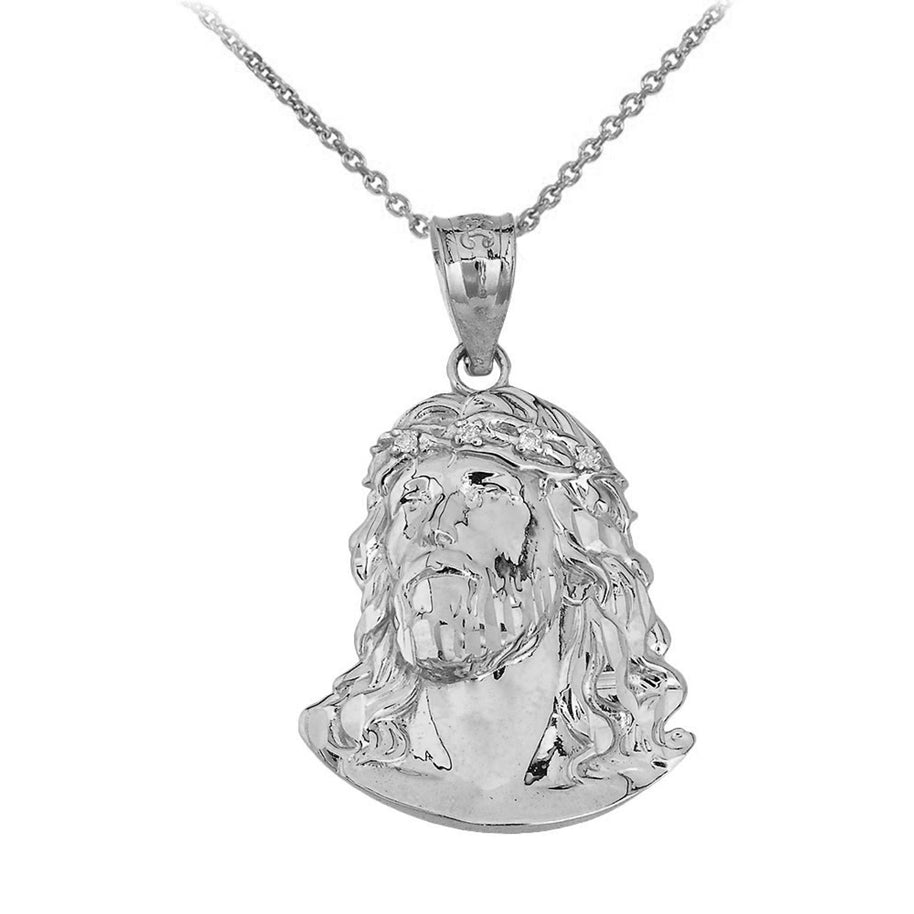 .925 Sterling Silver Cubic Zirconia Jesus Christ Face Pendant Necklace (1.04")