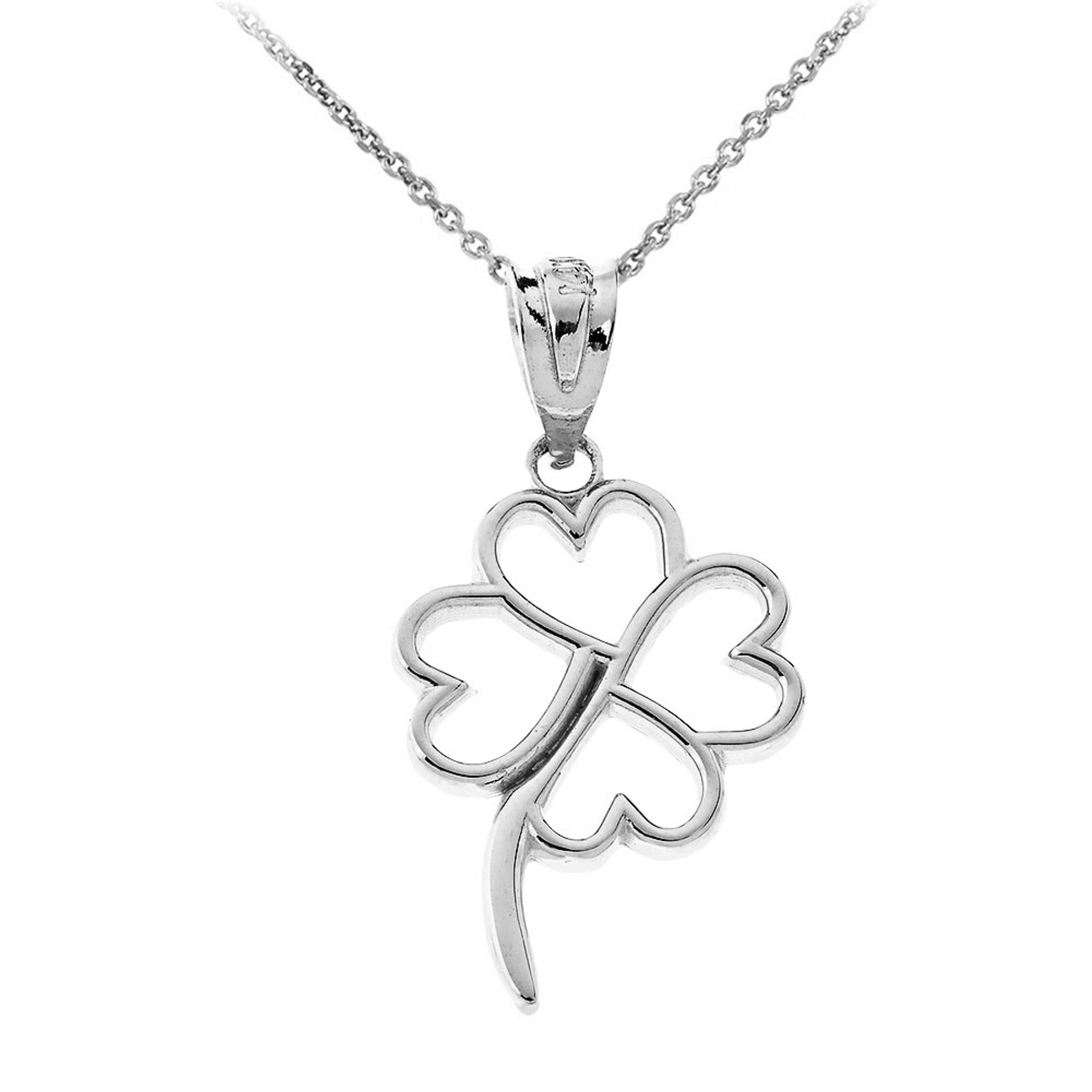 Gold 4 Leaf Clover Heart Lucky Pendant Necklace (Available in Yellow/Rose/White Gold)