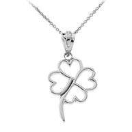 Gold 4 Leaf Clover Heart Lucky Pendant Necklace (Available in Yellow/Rose/White Gold)