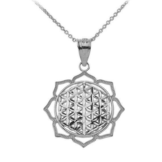 .925 Sterling Silver Beaded Flower of Life Pendant Necklace