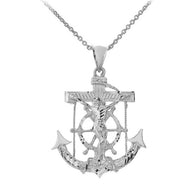 Large Anchor with Jesus Pendant Necklace in Sterling Silver