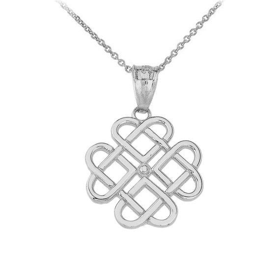 Gold Woven Celtic Hearts Pendant Necklace (Available in Yellow/Rose/White)