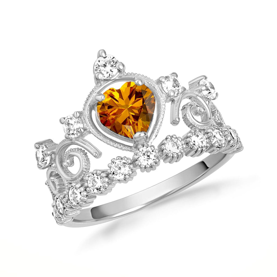 .925 Sterling Silver Personalized Heart Cut Birthstone Crown Ring