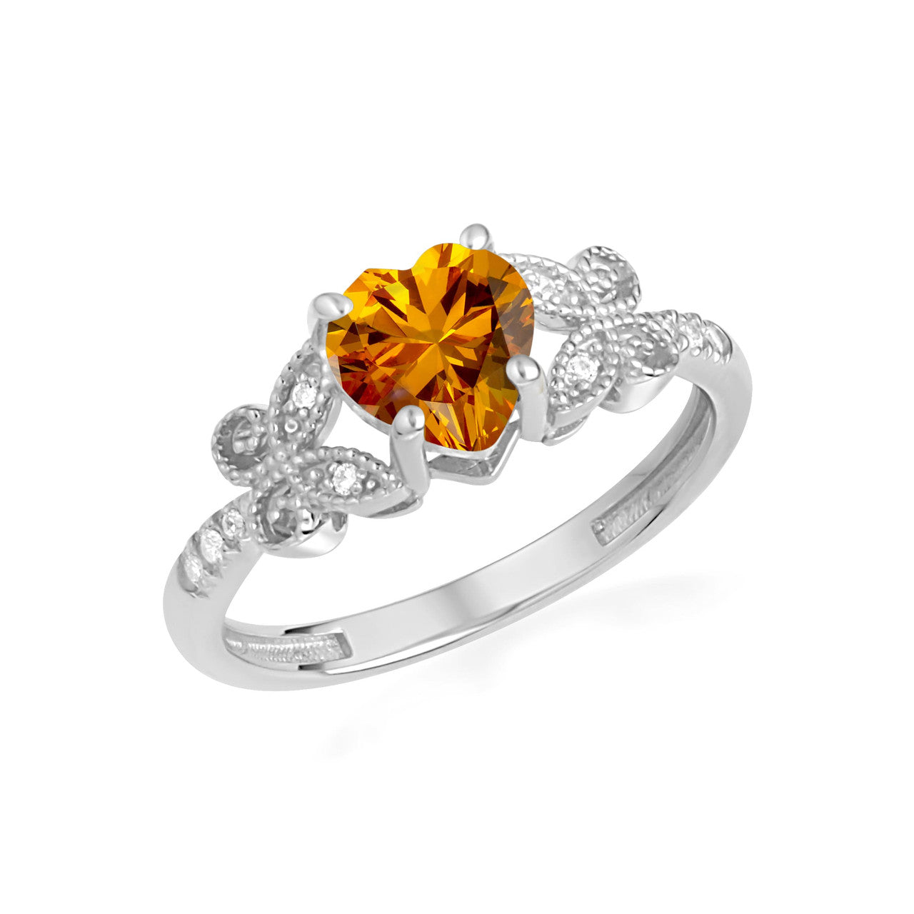 .925 Sterling Silver Personalized Heart Cut Birthstone Diamond Butterfly Ring