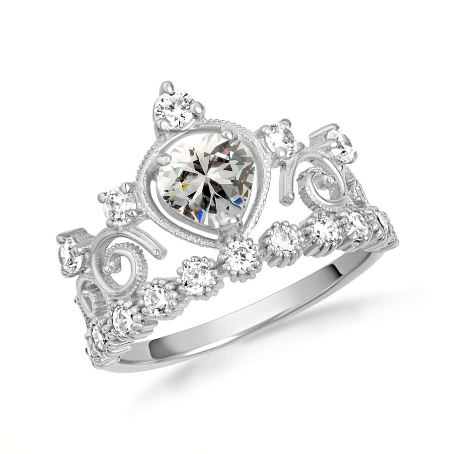 .925 Sterling Silver Personalized Heart Cut Birthstone Crown Ring