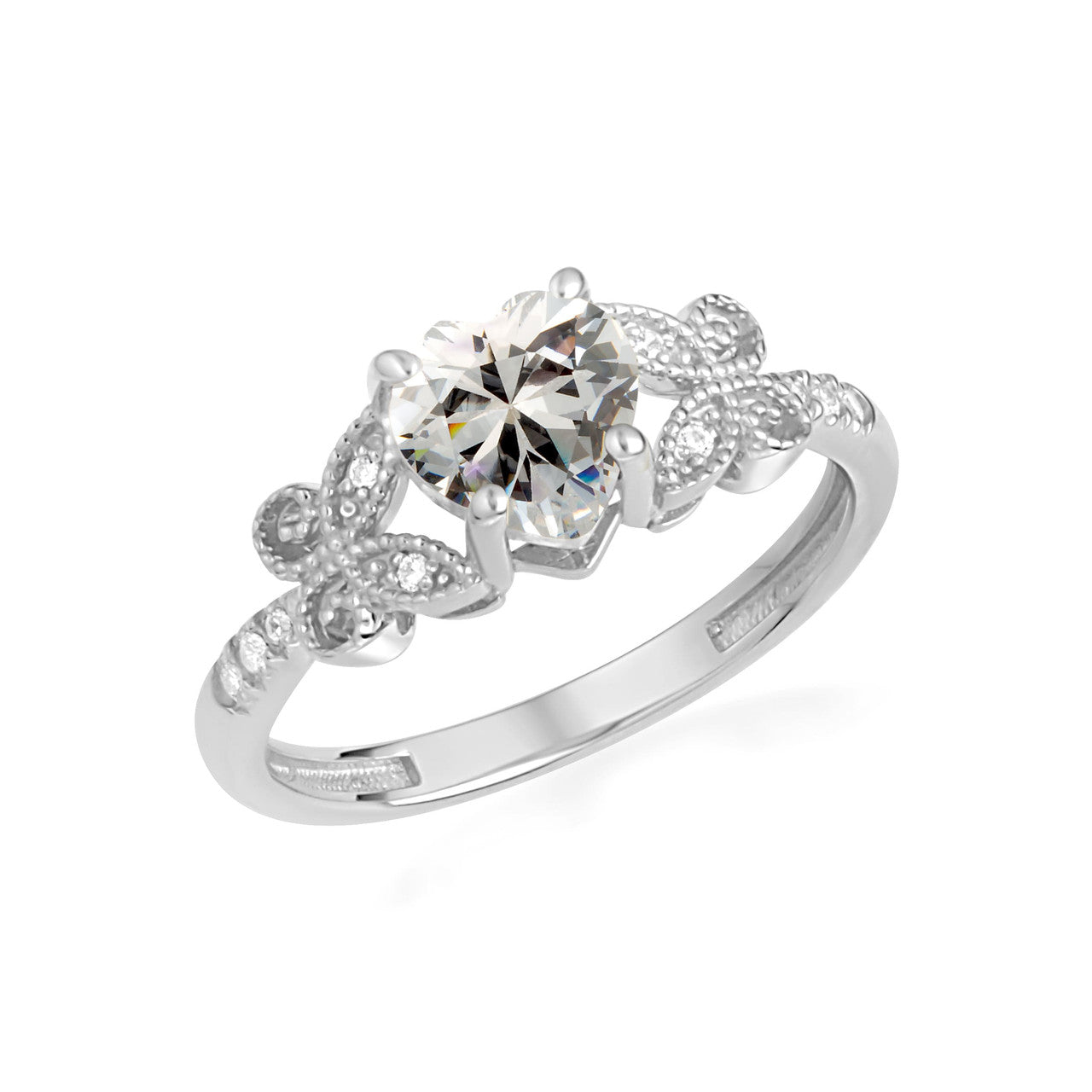 .925 Sterling Silver Personalized Heart Cut Birthstone Diamond Butterfly Ring