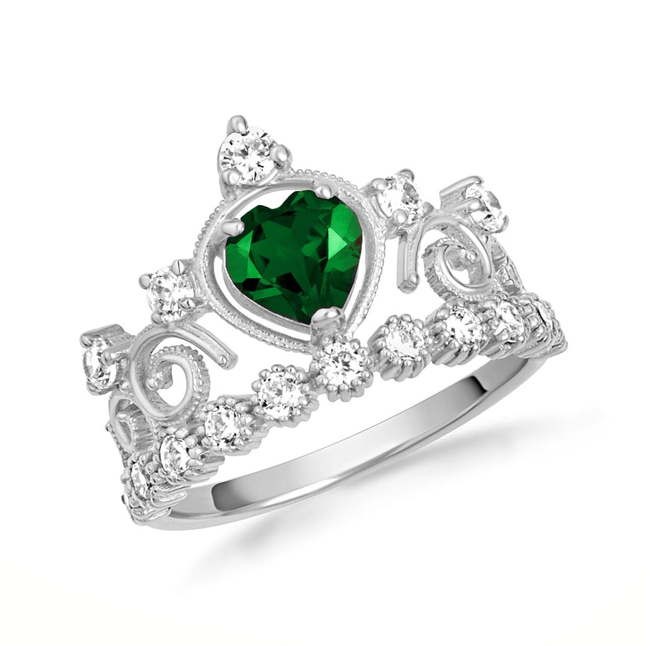 .925 Sterling Silver Personalized Heart Cut Birthstone Crown Ring