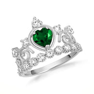 .925 Sterling Silver Personalized Heart Cut Birthstone Crown Ring