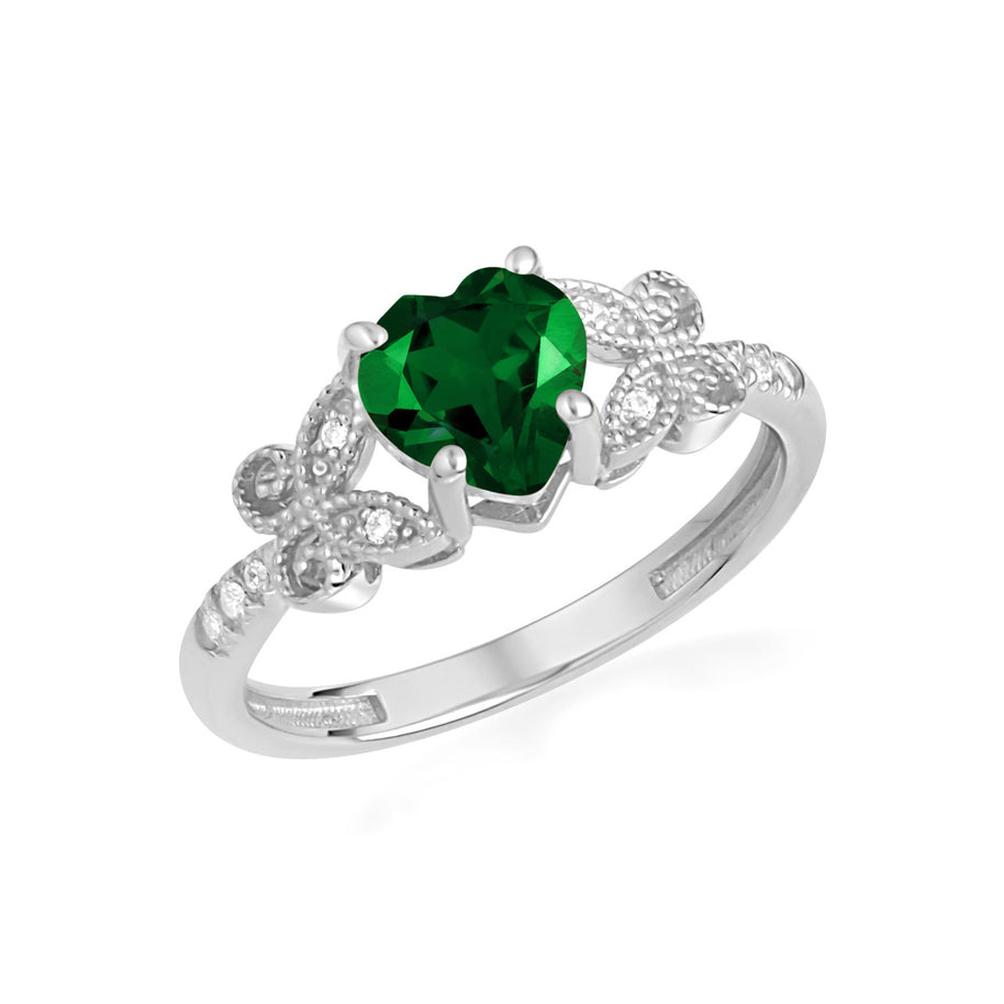 .925 Sterling Silver Personalized Heart Cut Birthstone Diamond Butterfly Ring