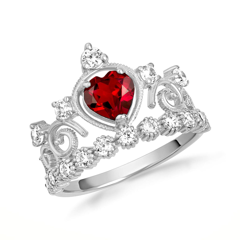 .925 Sterling Silver Personalized Heart Cut Birthstone Crown Ring