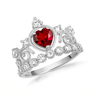 .925 Sterling Silver Personalized Heart Cut Birthstone Crown Ring