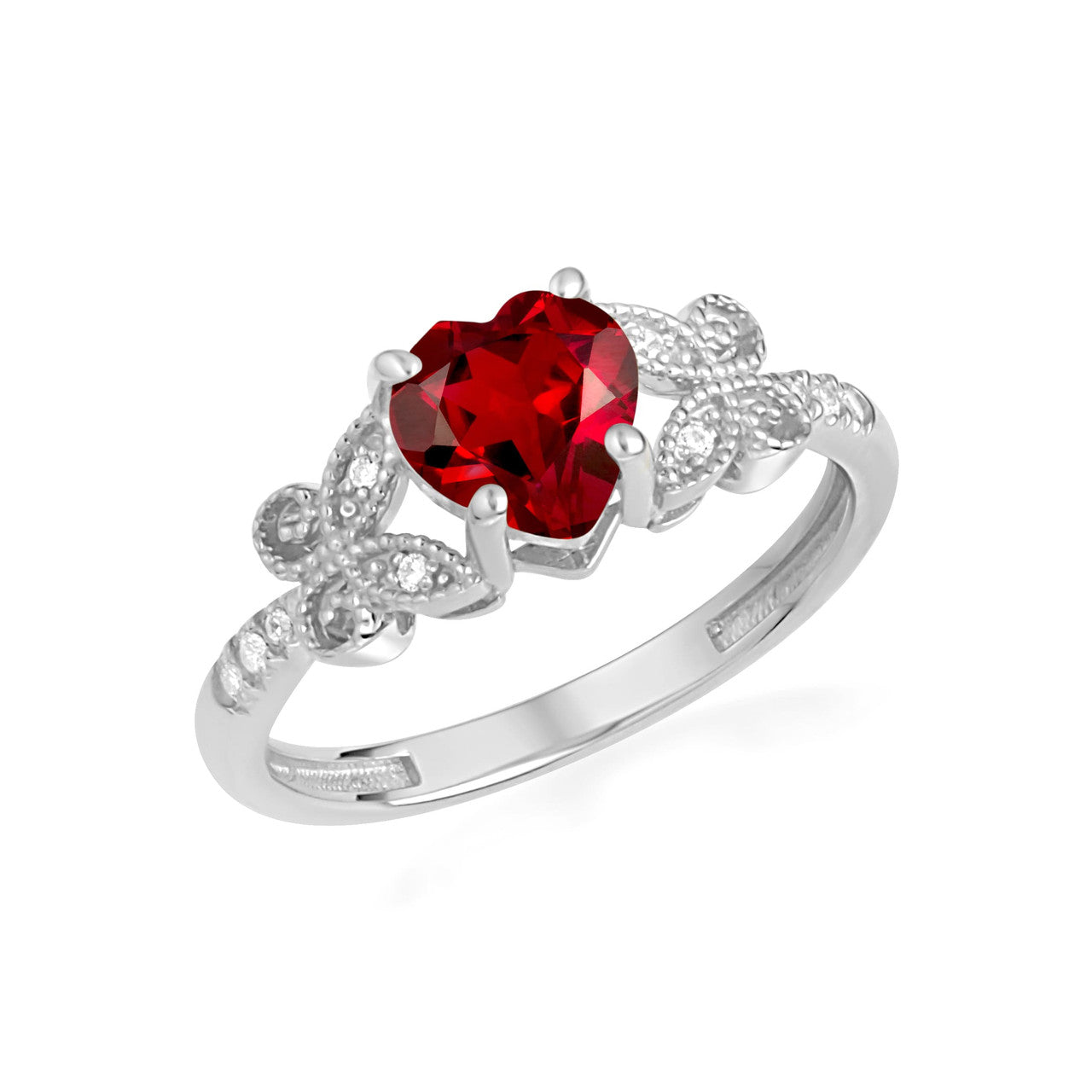 .925 Sterling Silver Personalized Heart Cut Birthstone Diamond Butterfly Ring