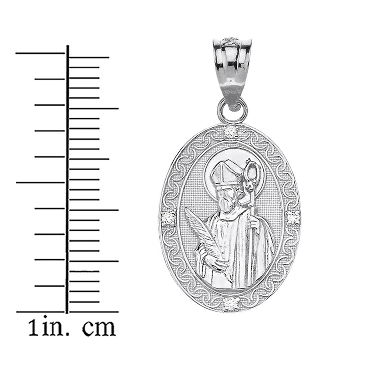 Engravable Diamond Saint Valentine Pray For Us Oval Pendant Necklace (1.04