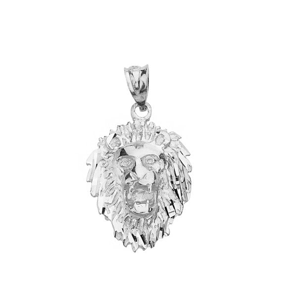 Solid Gold Diamond Cut Roaring Lion Head Pendant Necklace (Available in Yellow/Rose/White Gold)
