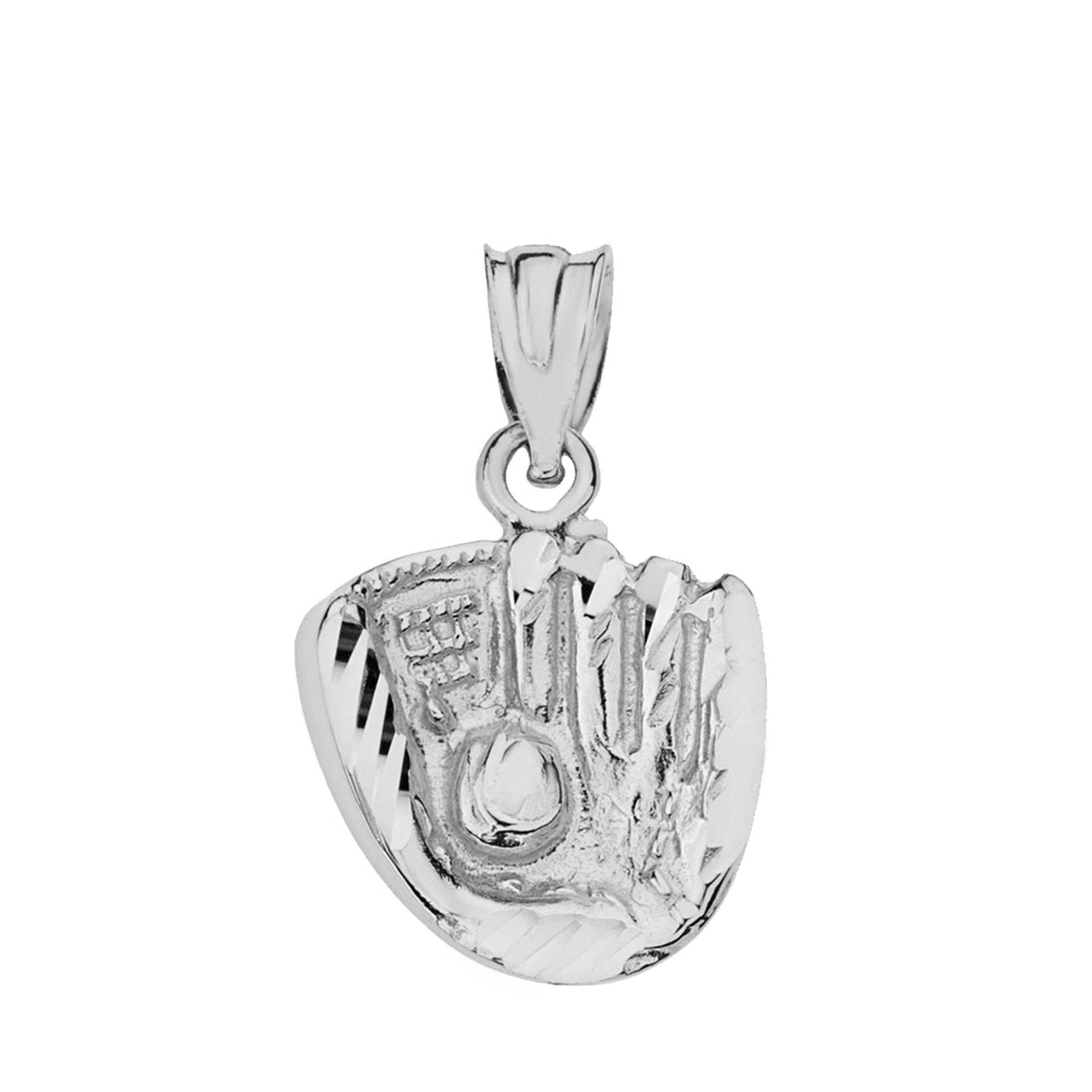 Solid Gold Diamond Cut Baseball Glove Pendant Necklace (Available in Yellow/Rose/White)