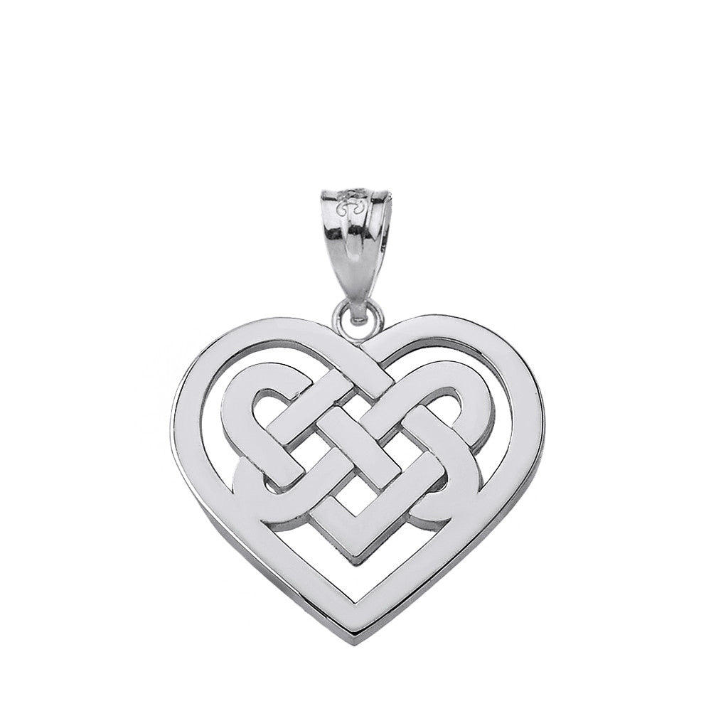 Solid Gold Celtic Knot Woven Heart Pendant Necklace (Available in Yellow/Rose/White Gold)