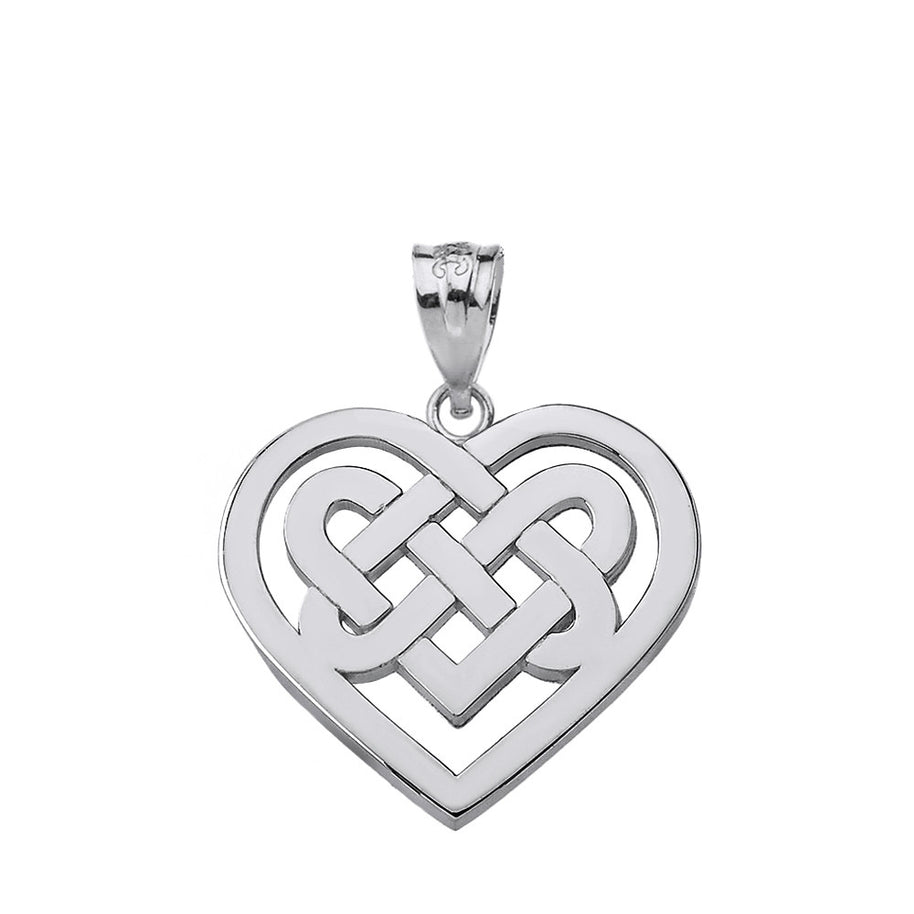 Solid Gold Celtic Knot Woven Heart Pendant Necklace (Available in Yellow/Rose/White Gold)