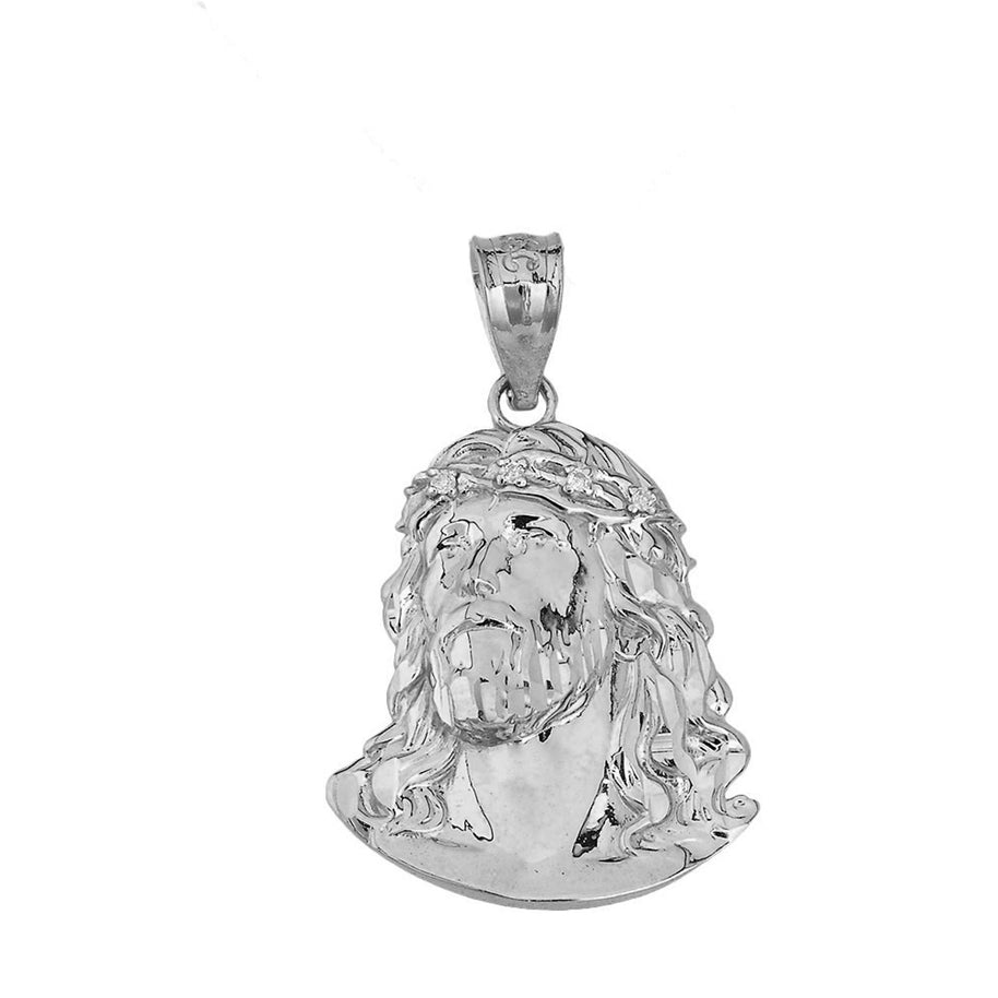.925 Sterling Silver Cubic Zirconia Jesus Christ Face Pendant Necklace (1.04