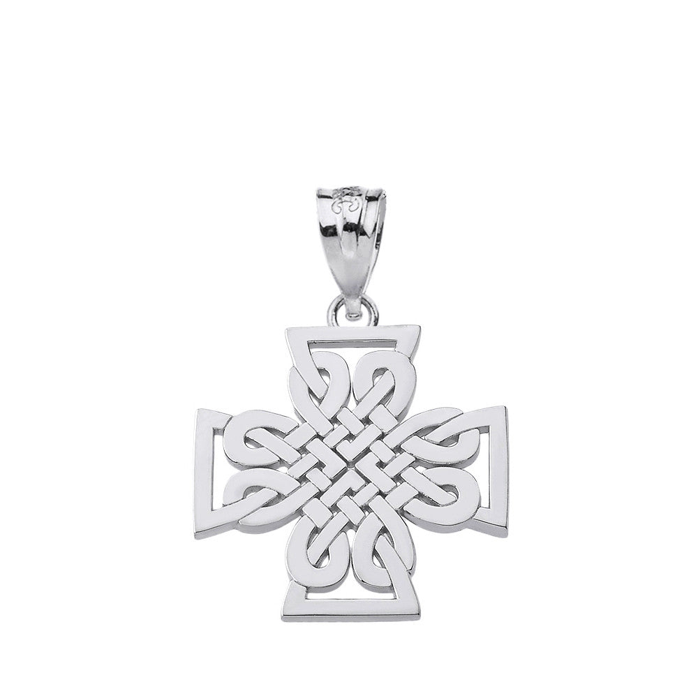 Gold Woven Celtic Cross Pendant Necklace (Available in Yellow/Rose/White Gold)