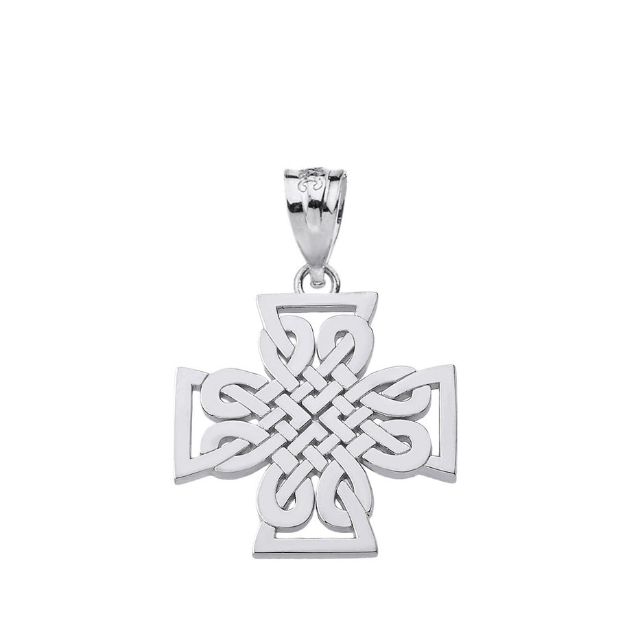 Gold Woven Celtic Cross Pendant Necklace (Available in Yellow/Rose/White Gold)