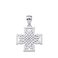Gold Woven Celtic Cross Pendant Necklace (Available in Yellow/Rose/White Gold)