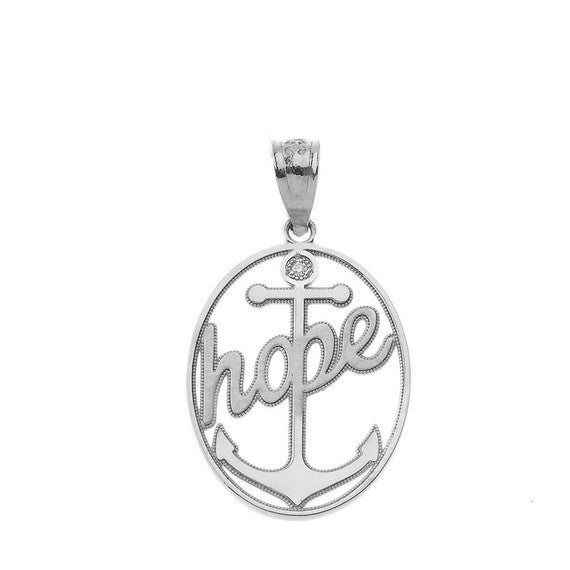 Hope Anchor CZ Pendant Necklace in Sterling Silver