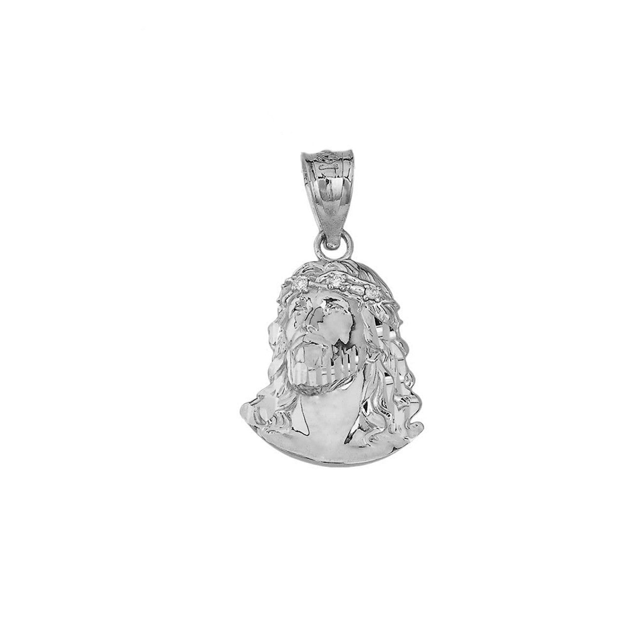.925 Sterling Silver Cubic Zirconia Jesus Christ Face Pendant Necklace (0.86