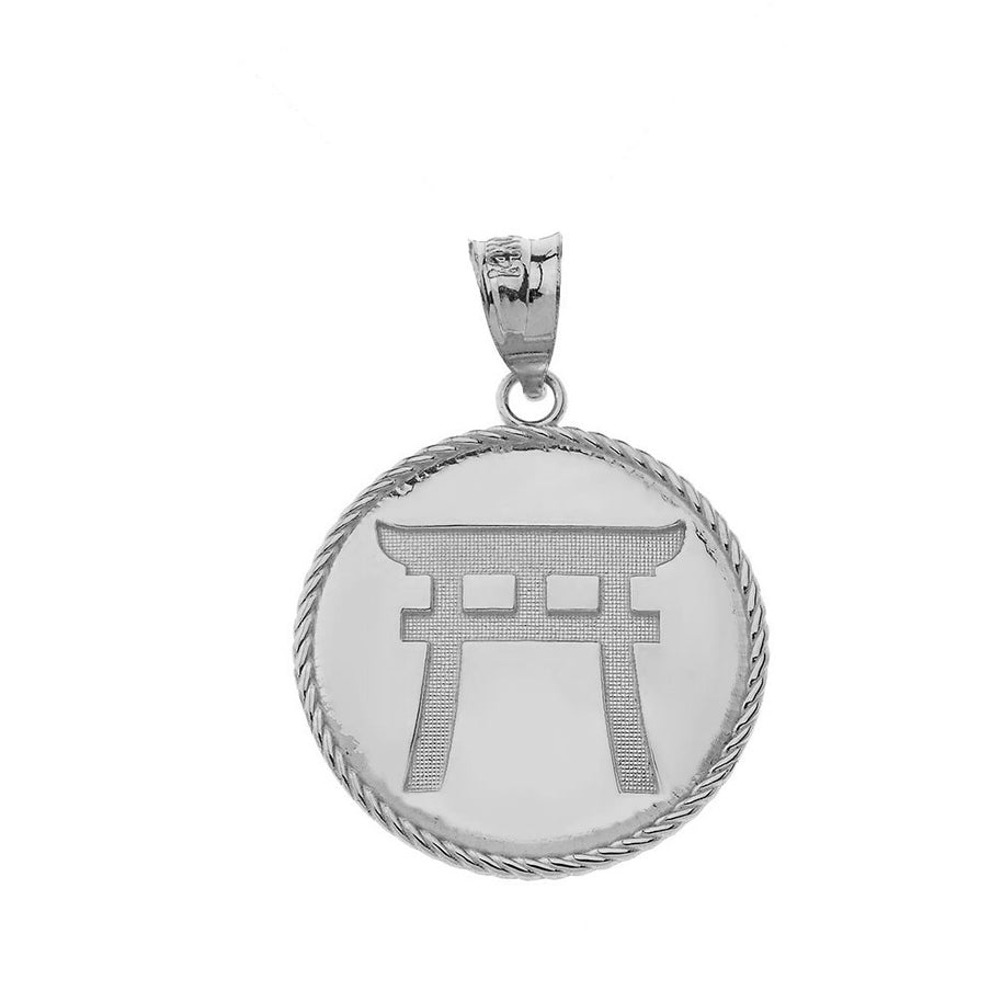 Gold Japanese Torii Shinto Gate Disc Pendant Necklace (Available in Yellow/Rose/White Gold)