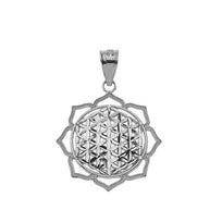 .925 Sterling Silver Beaded Flower of Life Pendant Necklace