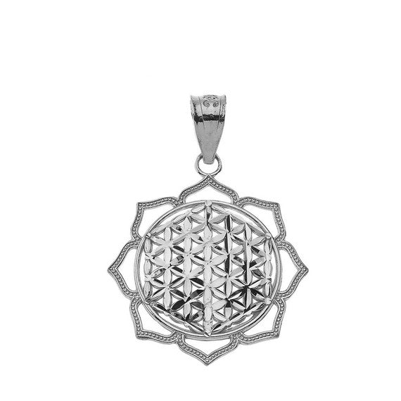 .925 Sterling Silver Beaded Flower of Life Pendant Necklace