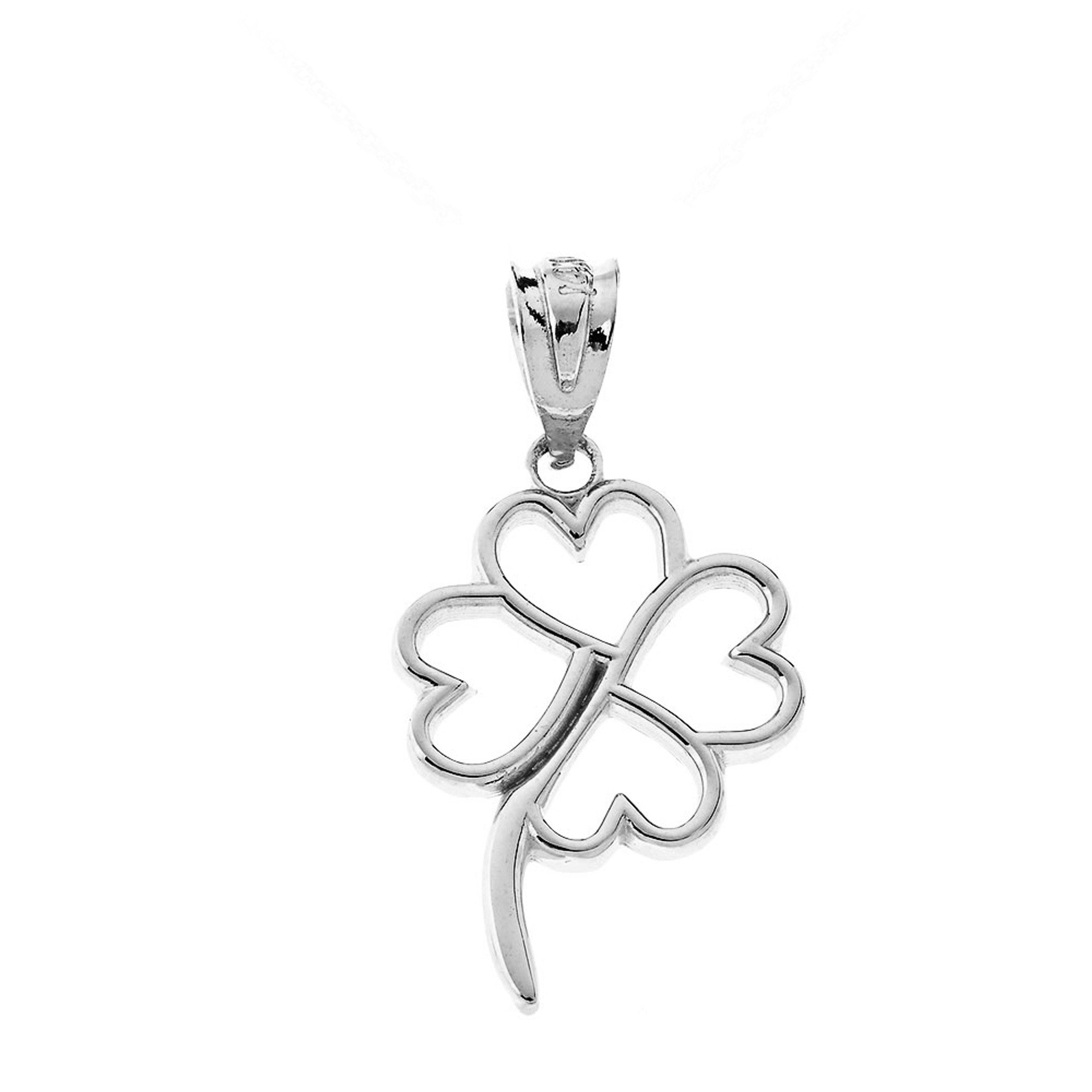 Gold 4 Leaf Clover Heart Lucky Pendant Necklace (Available in Yellow/Rose/White Gold)