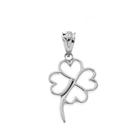 Gold 4 Leaf Clover Heart Lucky Pendant Necklace (Available in Yellow/Rose/White Gold)