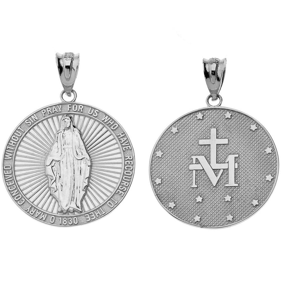 Our Lady of Graces Miraculous Medal Pendant Necklace in Sterling Silver
