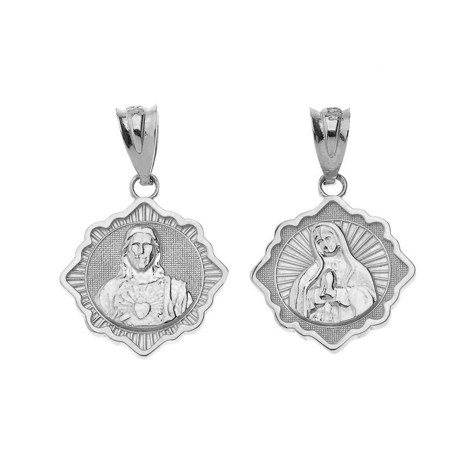 Reversible Virgin Mary and Jesus Christ Pendant Necklace in Sterling Silver