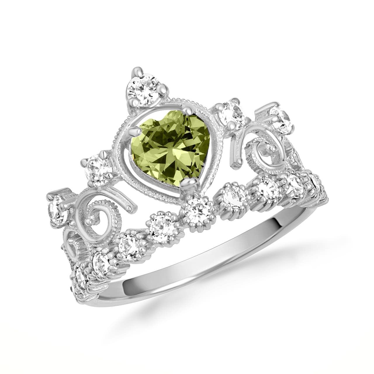 .925 Sterling Silver Personalized Heart Cut Birthstone Crown Ring